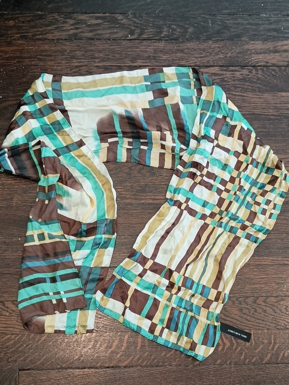 Jones New York Multicolor Striped Silk Scarf - Green/Brown/Cream